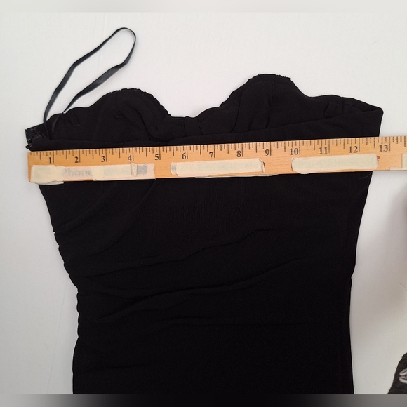 bebe Asymmetrical Corset Dress Black Ruched Midi Whimsigoth Vamp Fairy LBD S - Picture 8 of 9